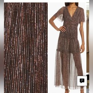 Floret Studios Open Back Metallic Plissé Dress size small